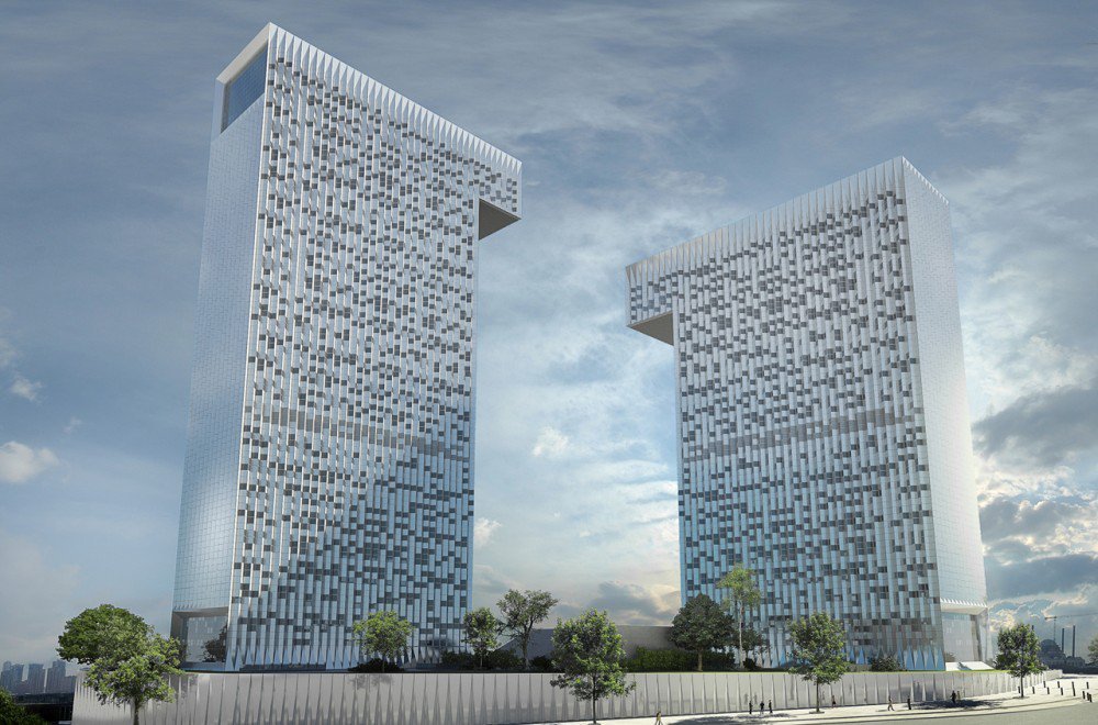 Interior render of the capsule lift lobby inside the Ataşehir office tower